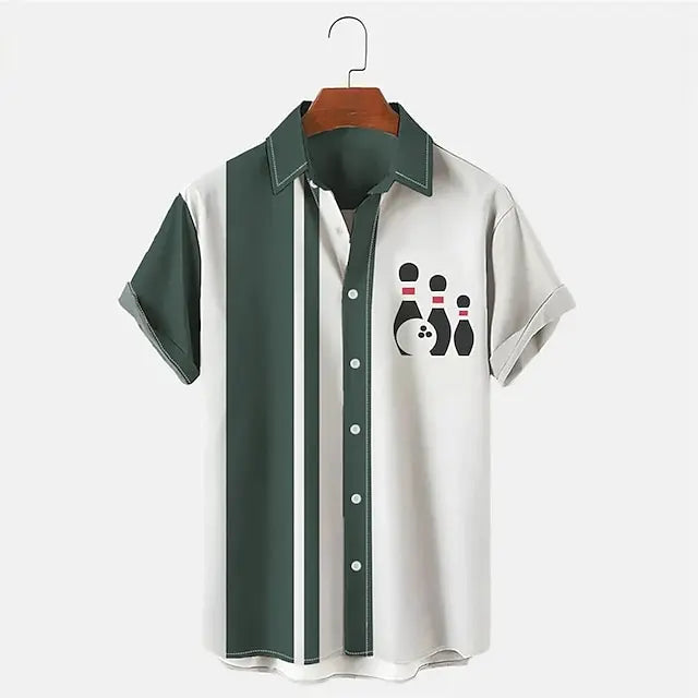 Men’s Bowling Print Polo Shirt for Casual Style