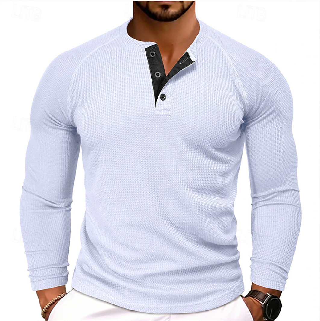 Men's Long-Sleeve Henley Shirt - Stylish and Comfortable Essential