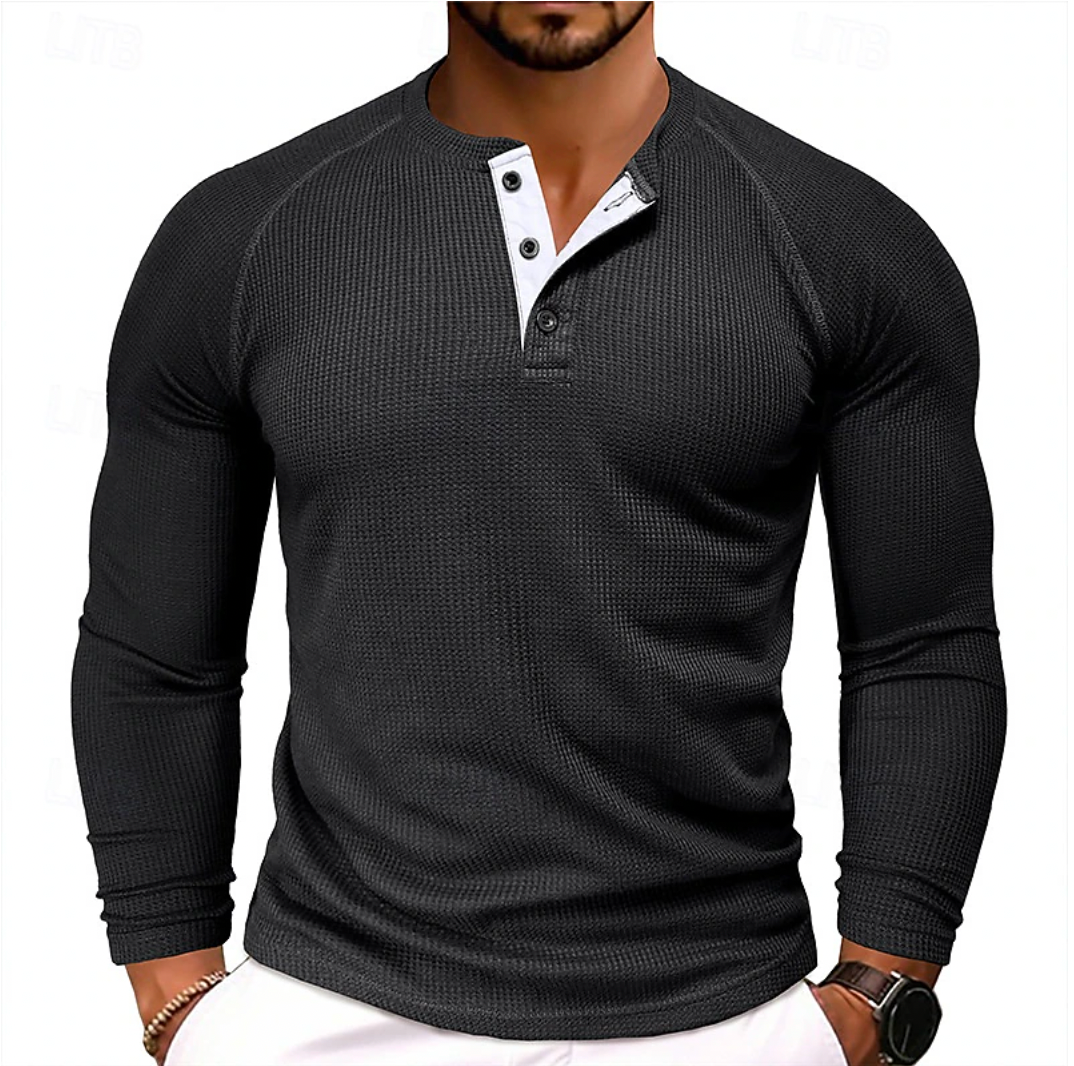 Men's Long-Sleeve Henley Shirt - Stylish and Comfortable Essential