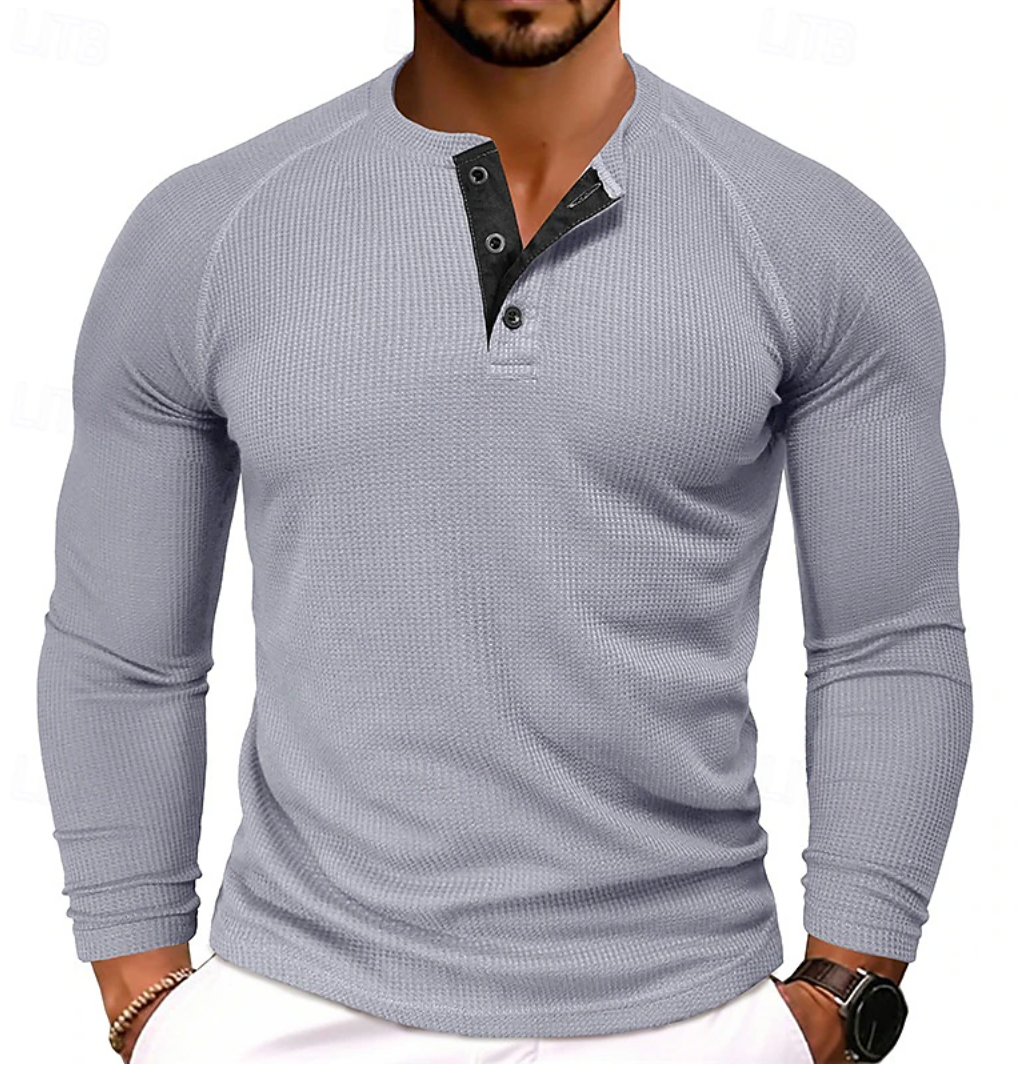 Men's Long-Sleeve Henley Shirt - Stylish and Comfortable Essential