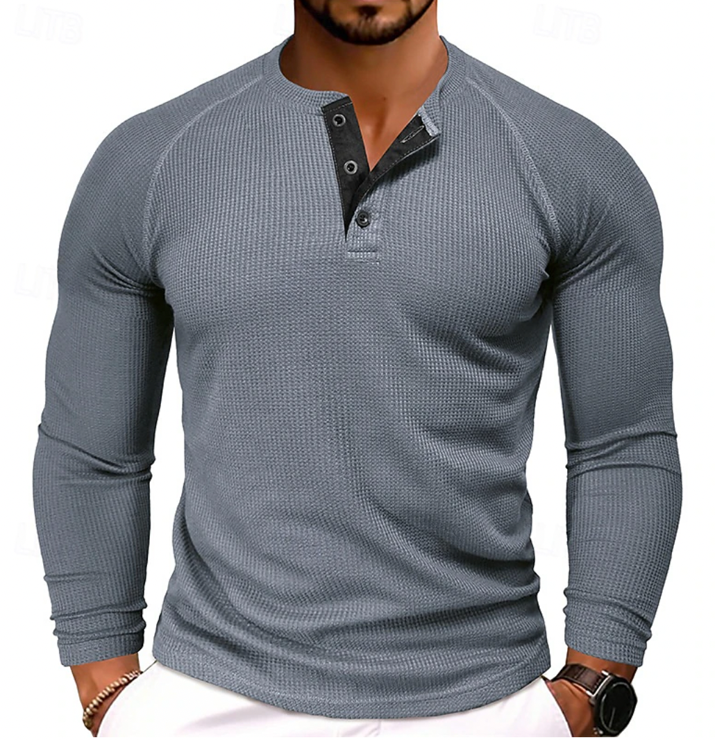 Men's Long-Sleeve Henley Shirt - Stylish and Comfortable Essential