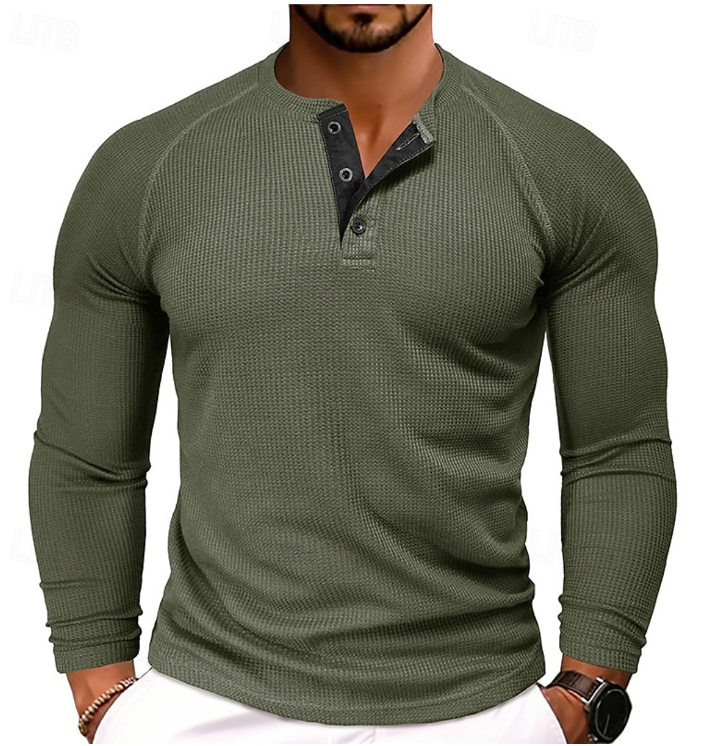 Men's Long-Sleeve Henley Shirt - Stylish and Comfortable Essential